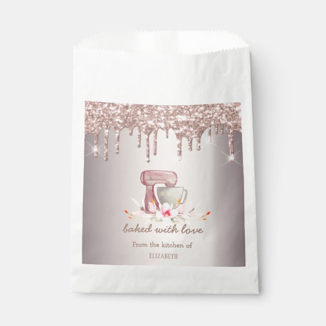 Mixer Flowers Rose Gold Glitter Drips Bakery    Favour Bag (Front)