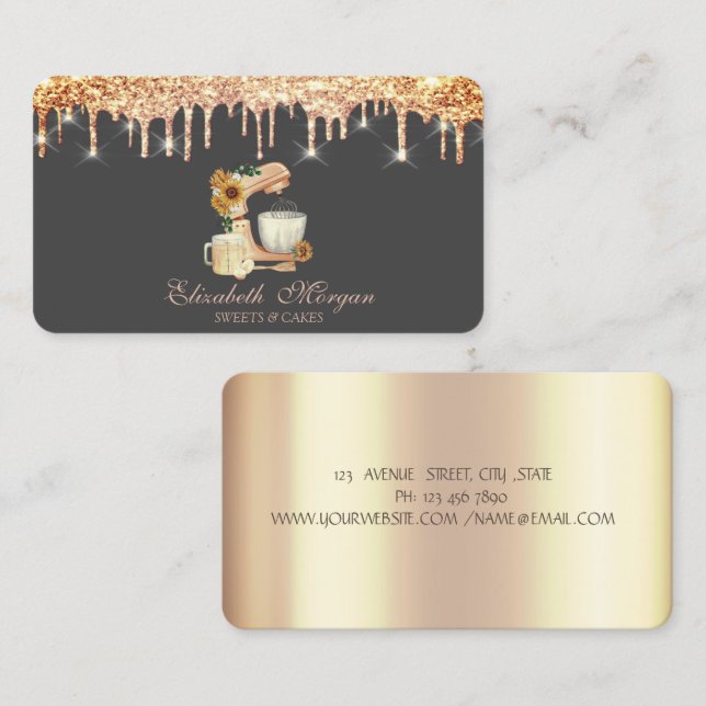 Mixer Sunflowers Chic Drips Bakery  Business Card (Front/Back)