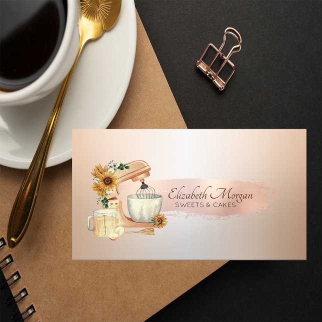  Mixer Sunflowers Rose Gold Brush Stroke,Bakery Business Card (Creator Uploaded)