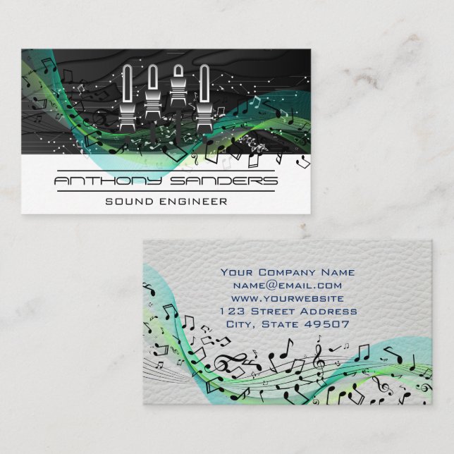 Mixer | Tech Background | Musical Notes Business Card (Front/Back)