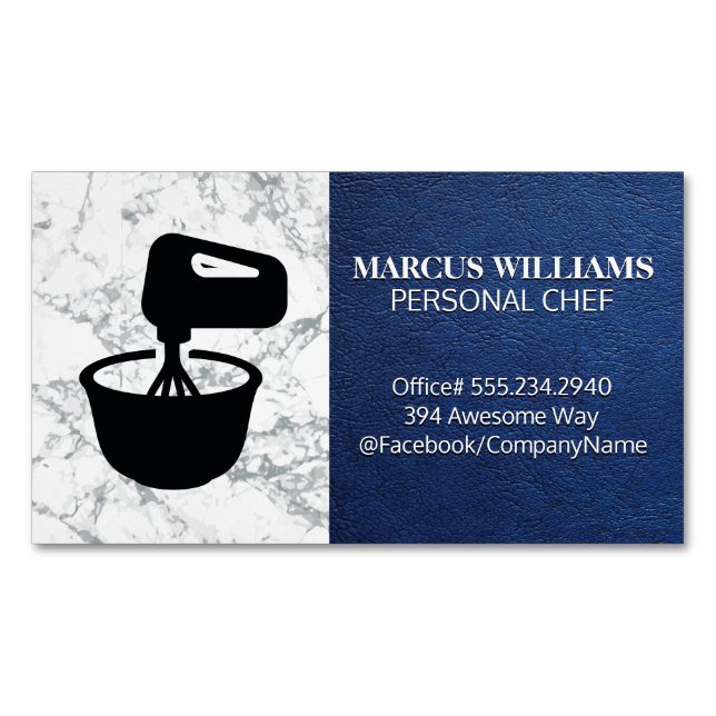 Mixing Bowl | Blue Leather Marble Magnetic Business Card (Front)