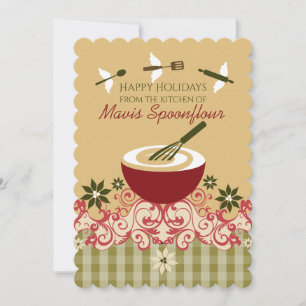 Mixing bowl whisk flying utensils Christmas card