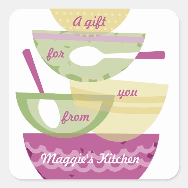 Mixing bowls stacked orchid cooking baking bakery square sticker (Front)