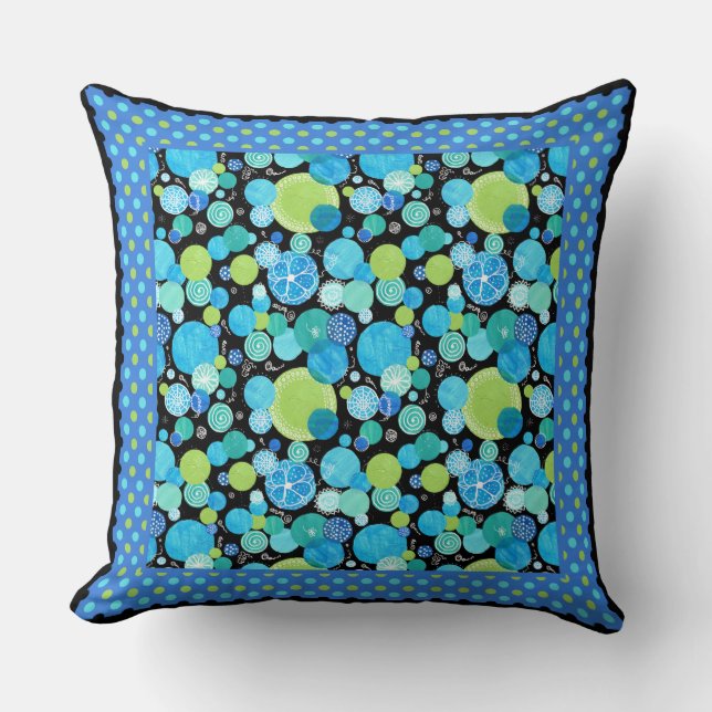 Mix'n'Match Patterns Quirky Blue Moons, Polka Dots Cushion (Front)