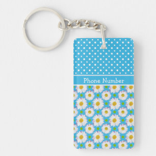 Mix'n'match Polka Dot and Daisy Patterns on Blue Key Ring