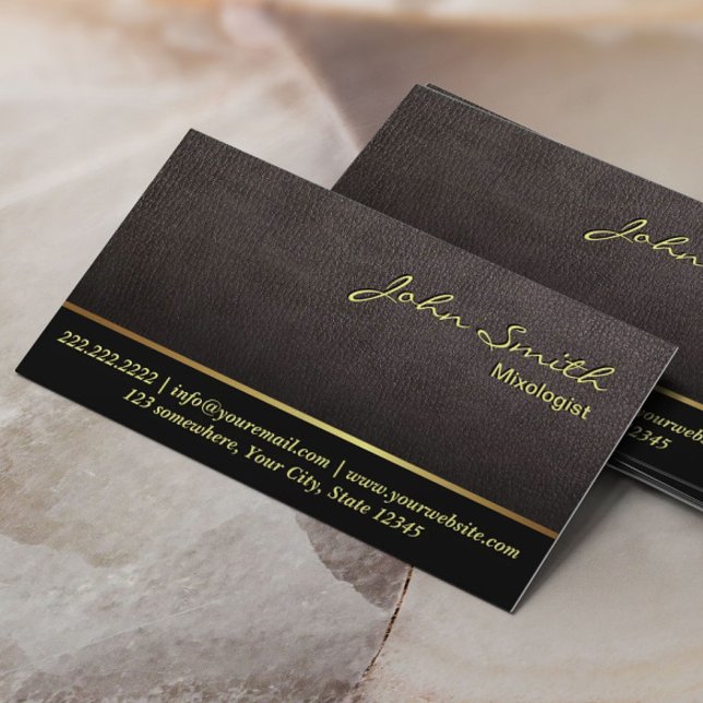 Mixologist Bartender Darker Leather Texture Business Card (Creator Uploaded)