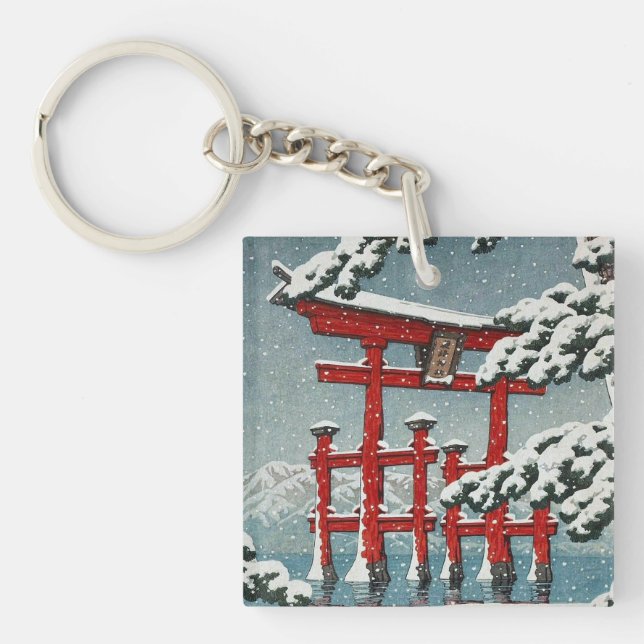 Miyajima in Snow Hasui Kawase Torii Gate Art Key Ring (Front)