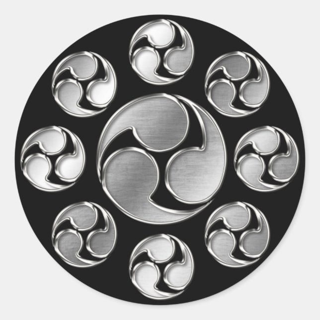 Miyamoto Family Kamon Silver Chrome Classic Round Sticker (Front)