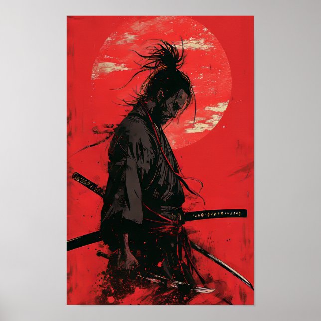 Miyamoto Musashi Vagabond Manga Style Red Backgrou Poster (Front)