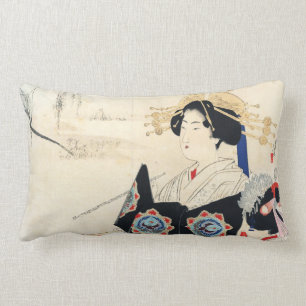 Mizuno Toshikata Courtesan and Maid oriental art Lumbar Cushion