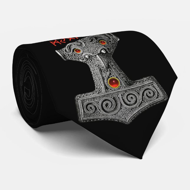 MJOLNIR Hammer of Thor, Viking Mythology Black Tie (Rolled)