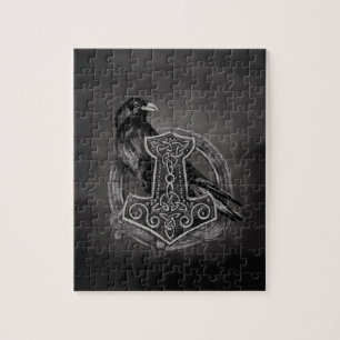 Mjolnir - The hammer of Thor and raven Jigsaw Puzzle