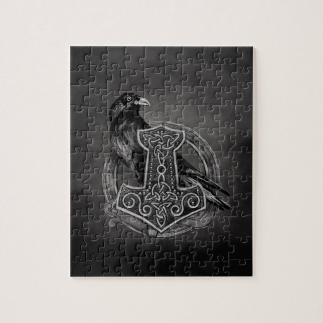 Mjolnir - The hammer of Thor and raven Jigsaw Puzzle (Vertical)