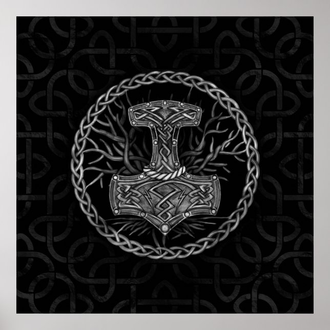 Mjolnir - The hammer of Thor and Tree of life Poster (Front)