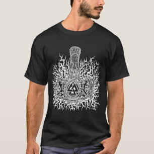 Mjolnir-Valknut White Ink T-Shirt