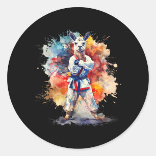 MMA Alpaca Watercolor Taekwondo Judo Kickboxing Classic Round Sticker
