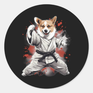 Mma Cardigan Welsh Corgi Dog Karate For Men Women Classic Round Sticker