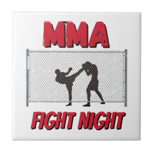 MMA Fight Night text and Silhouette of Two Fighter Ceramic Tile