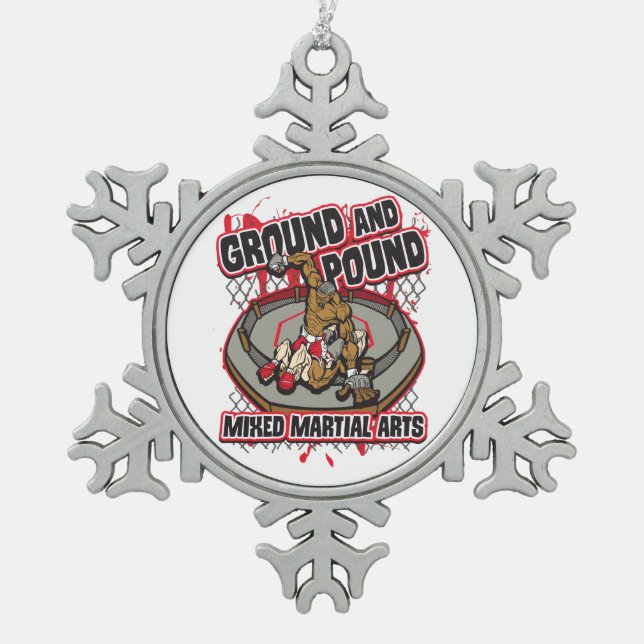 MMA Ground and Pound Snowflake Pewter Christmas Ornament (Front)