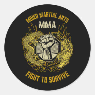 MMA Mixed Martial Arts Cage Dragon Fist Tiger BJJ Classic Round Sticker