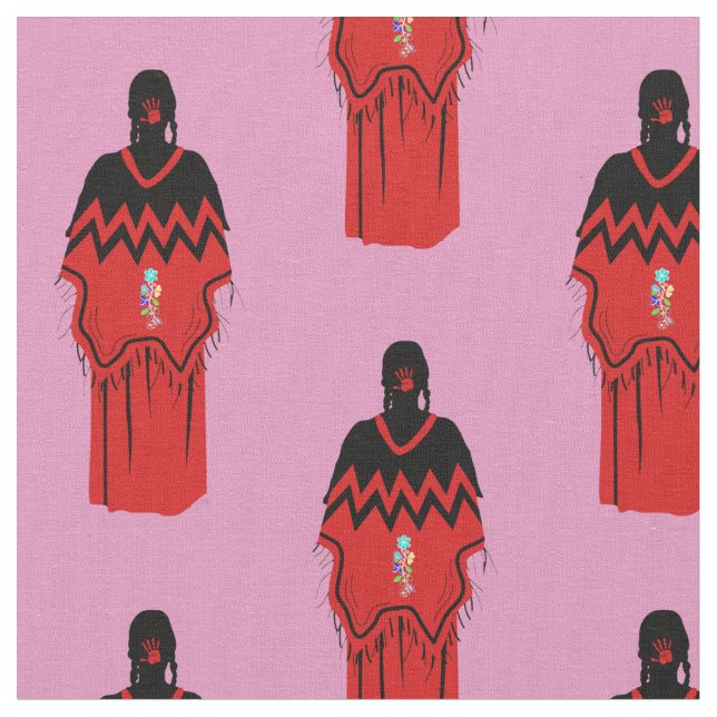 MMIW Kwe with Red Hand Pattern Pink Fabric (Close Up)