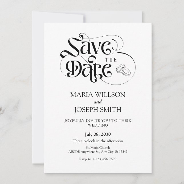 Mmodern minimalist wedding  save the date (Front)