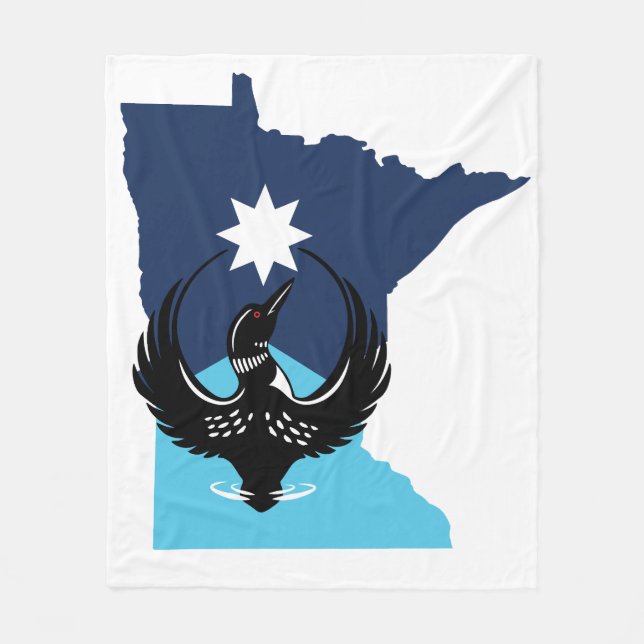 MN Loon Rising - MN State flag Fleece Blanket (Front)