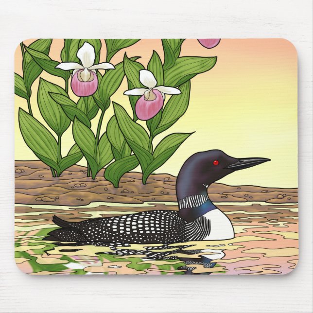 MN State Bird Flower Loon Lady Slipper Mouse Pad (Front)