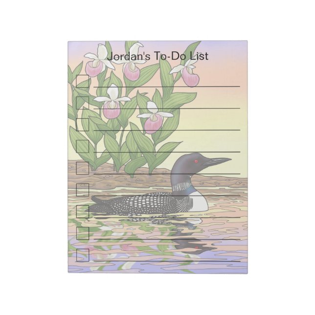 MN State Bird Flower Loon Lady Slipper Notepad (Rotated)