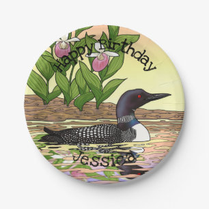 MN State Bird Flower Loon Lady Slipper Paper Plate