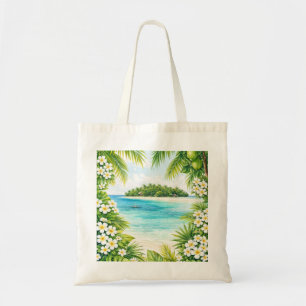 Mnemba Island Tropical Paradise Palm & Plumeria Tote Bag
