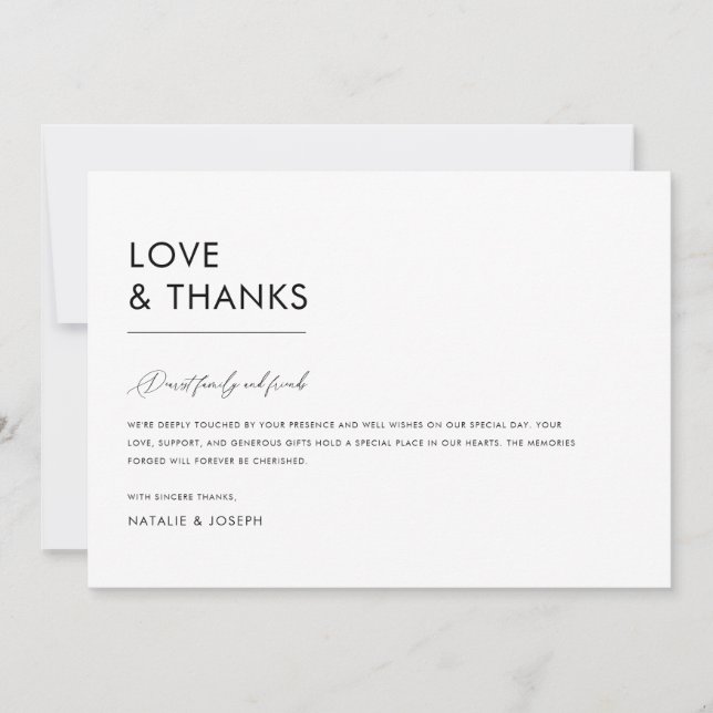 Mninimalist Black & White Simple Unique Wedding Thank You Card (Front)