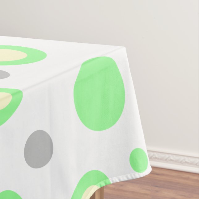 Mnit Green Cream Light Grey Polka Dots Tablecloth (In Situ)