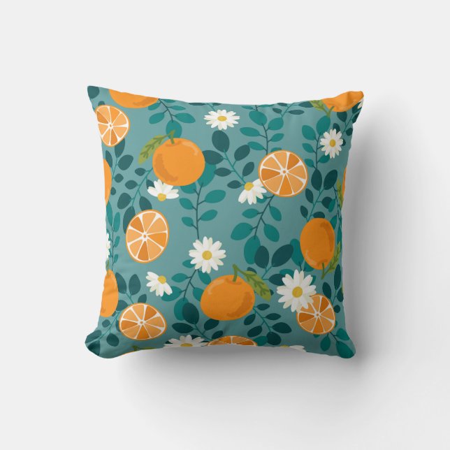MNSRUU Botanical Orange & White Flower Pattern Tea Cushion (Front)