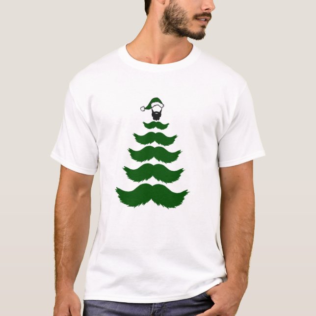 Mo Moustache Christmas Tree Beard Man Topper Green T-Shirt (Front)