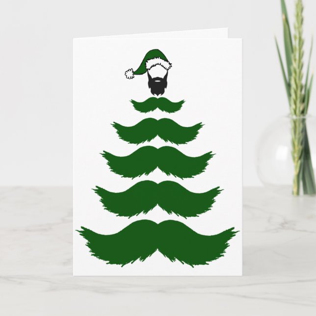 Mo Mustache Christmas Tree Beard Man Topper Green Card (Front)