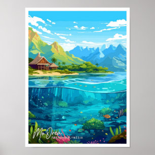 Mo Orea French Polynesia Travel illustration Poster