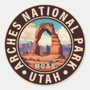 Moab Arches National Park Utah Delicate Arch Retro Classic Round Sticker