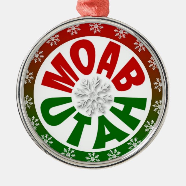 Moab Utah red green snowflake ornament (Front)