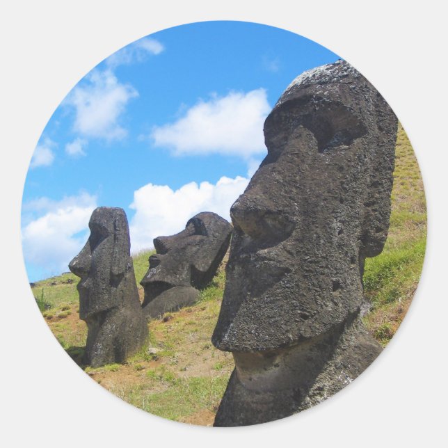 Moai at Rano Raraku Easter Island Classic Round Sticker (Front)