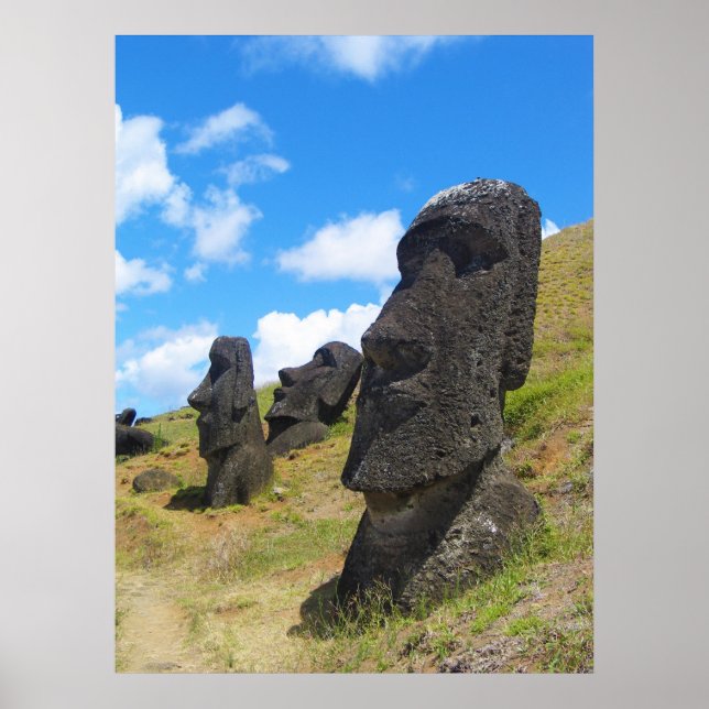 Moai at Rano Raraku Easter Island Poster (Front)