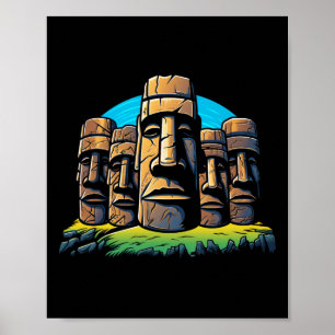 Moai Heads Easter Island Easter Day Cute Poster