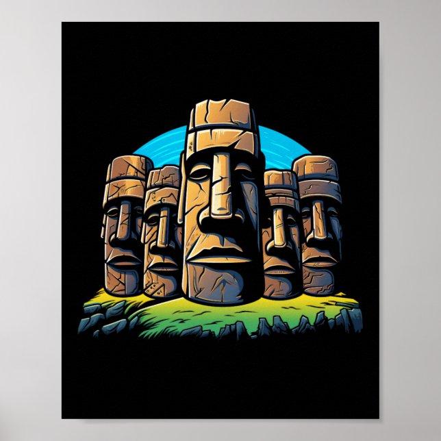 Moai Heads Easter Island Easter Day Cute  Poster (Front)