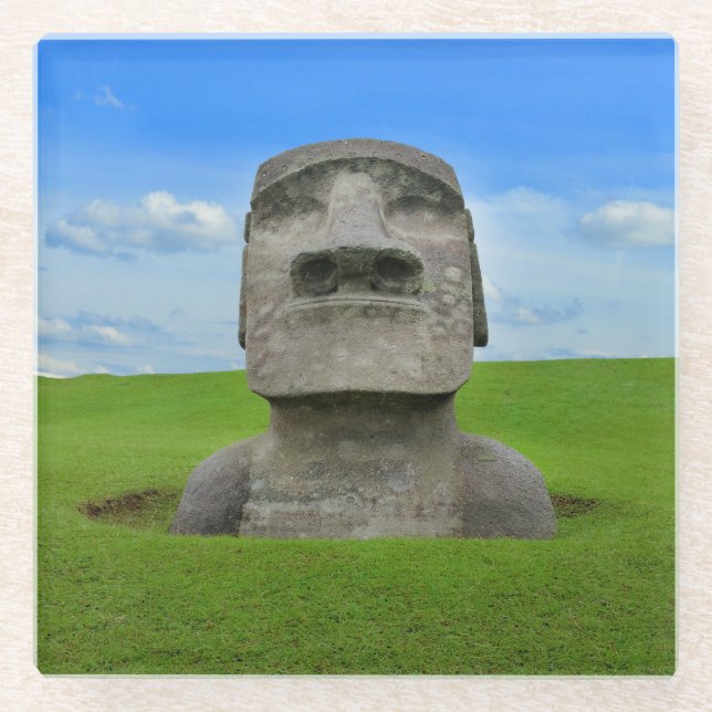 Moai statue easter island travel tourism monument glass coaster (Front)