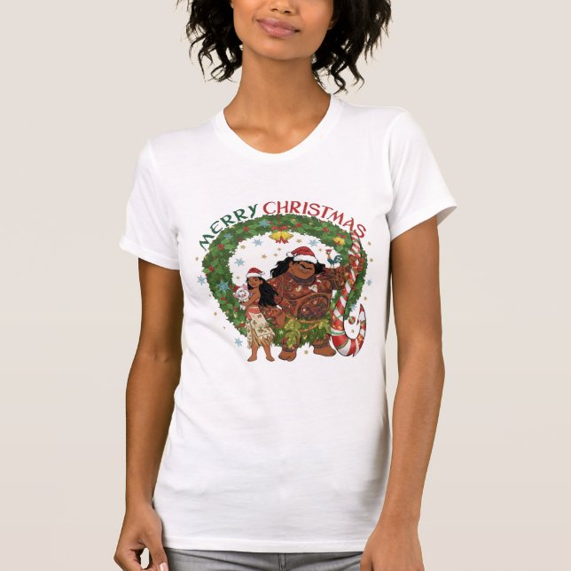 Moana & Maui Merry Christmas T-Shirt | Holiday Adv (Front)