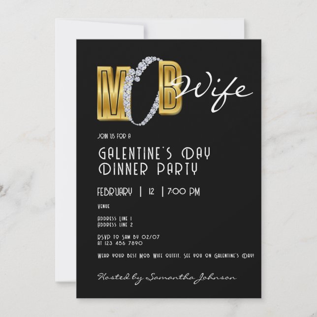 Mob Wife & Cocktail Galentines Dinner Brunch Party Invitation (Front)