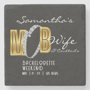 Mob Wife & Cocktails Black Bach Bachelorette Party Stone Coaster