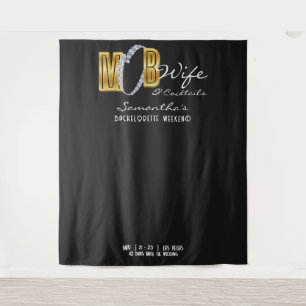 Mob Wife Martini Black Bachelorette Party Backdrop Tapestry