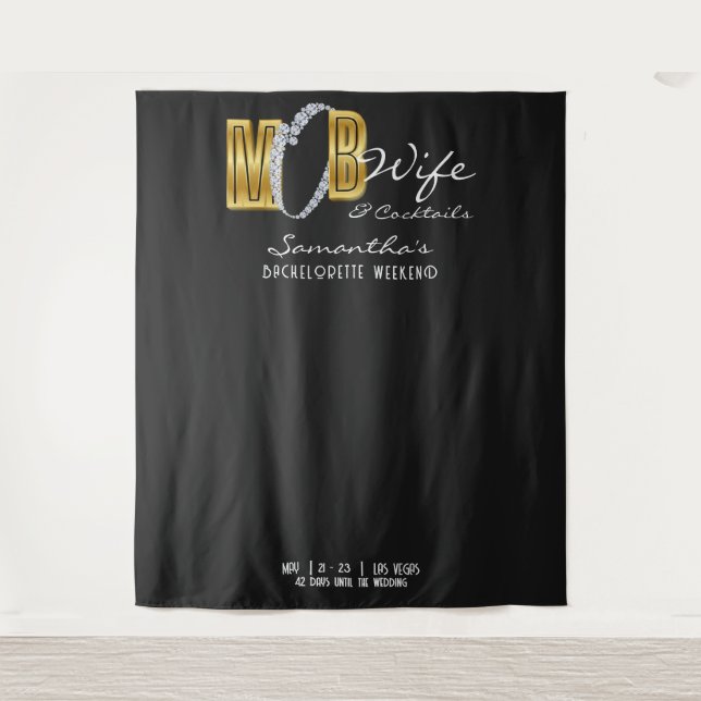 Mob Wife Martini Black Bachelorette Party Backdrop Tapestry (Front)