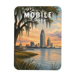 Mobile Alabama Illustration Travel Art Vintage Magnet
